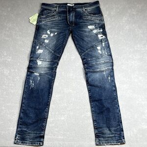 Pierre Balmain Jeans Mens 38 Blue Biker Moto Denim Medium Wash Slim Fit Jeans
